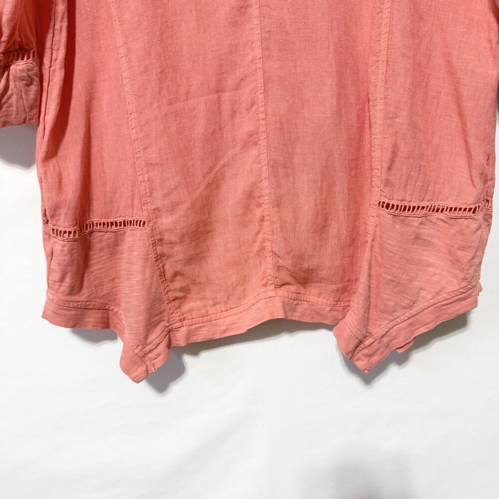 Soft Surroundings Coral Linen Tunic Top Medium V Neck 3/4 Sleeve Boho - Picture 6 of 11